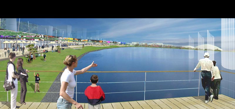 vue d'un ponton sur les jeux d'eau